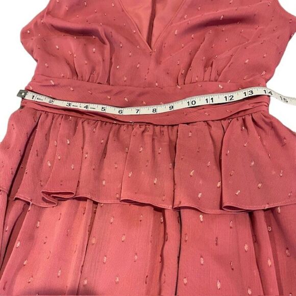 LDT Peplum Waist Gown Deep Rose Pink Chiffon with Metallic Bling Zip Back Size 4 - Picture 12 of 14